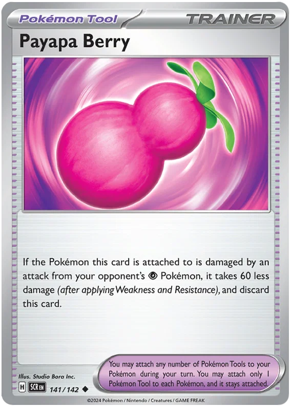 Payapa Berry Pokémon kaart uit de Stellar Crown set, common trainer item kaart nummer 141