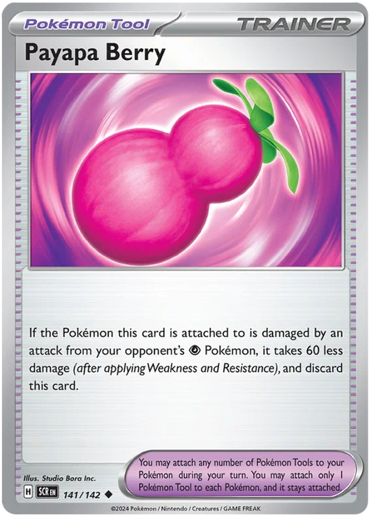 Payapa Berry Pokémon kaart uit de Stellar Crown set, common trainer item kaart nummer 141