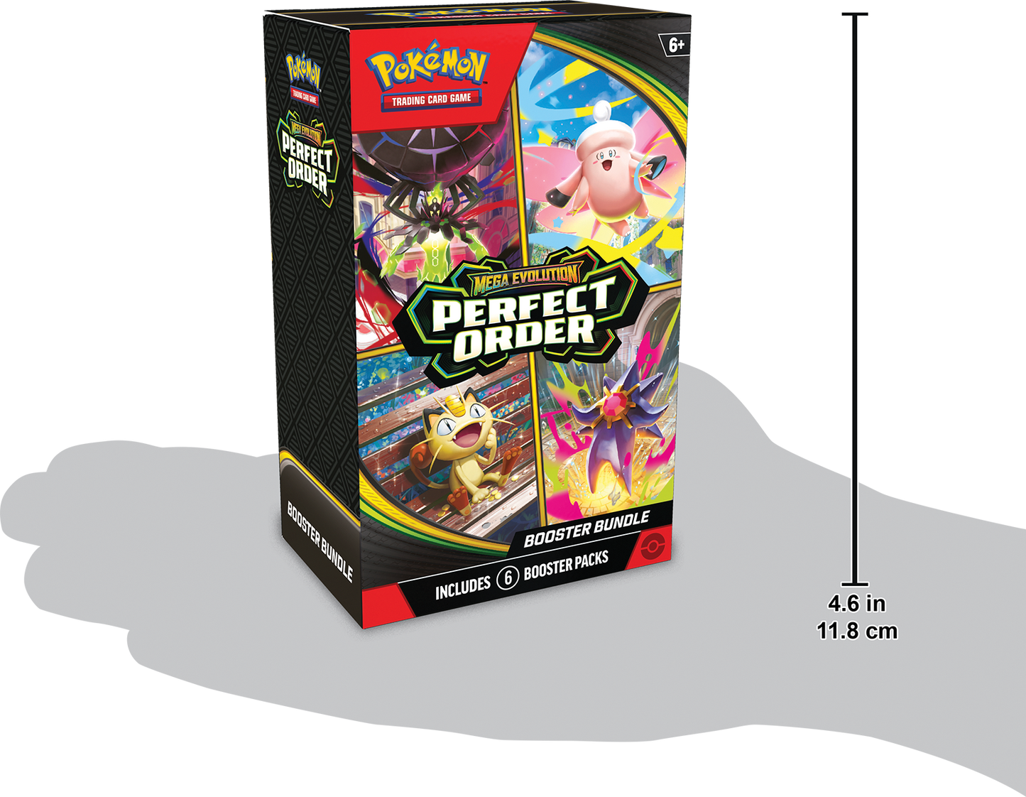 Formaat vergelijking van de Pokémon Perfect Order Booster Bundle box