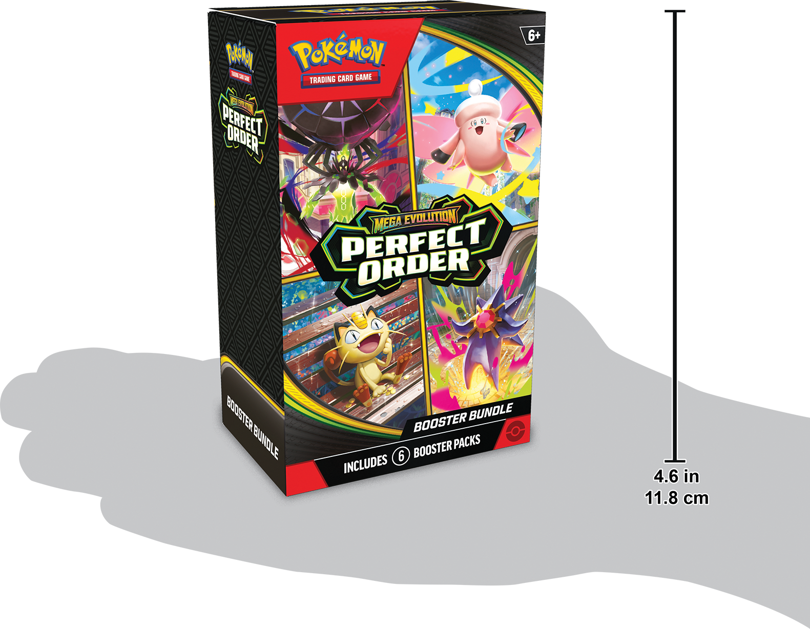 Formaat vergelijking van de Pokémon Perfect Order Booster Bundle box