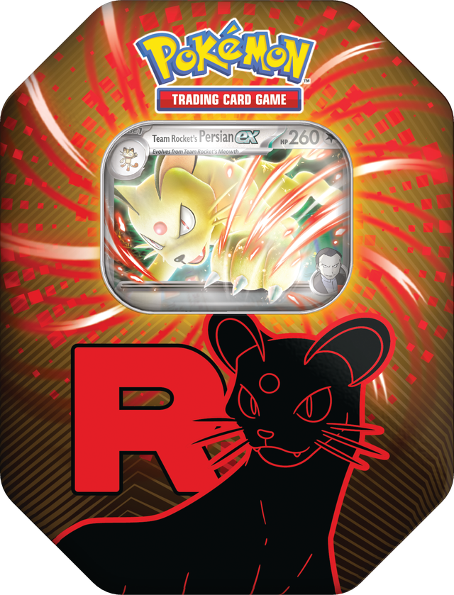 Pokémon Team Rocket Collector’s Tin Box Persian met promo kaart en 4 Pokémon boosterpacks.