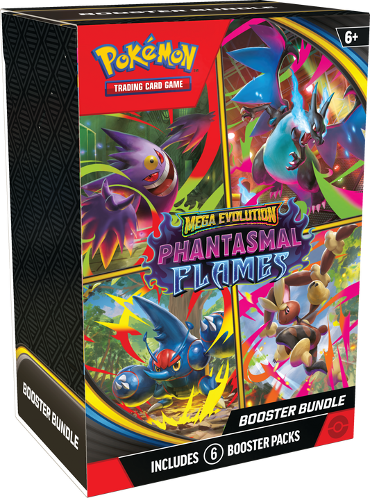 Phantasmal Flames Booster Bundle van de Pokémon TCG Mega Evolution serie met 6 boosterpacks