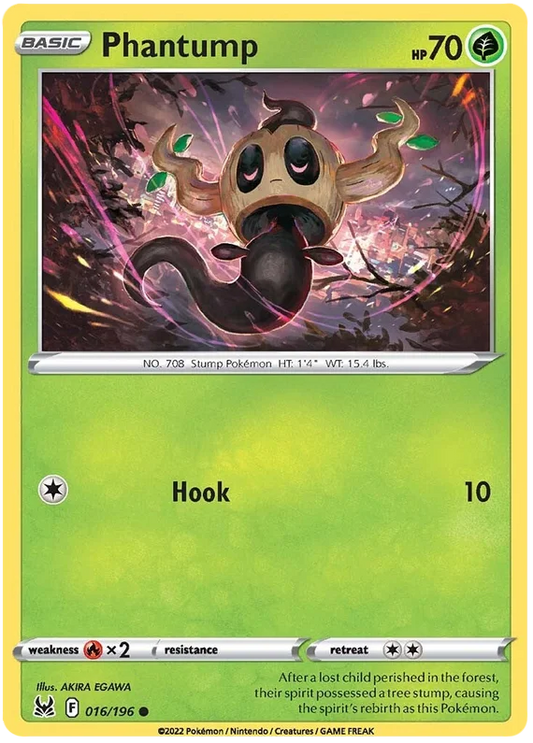 Phantump Common kaart uit Pokémon Lost Origin – Grass-type Pokémon voor verzamelaars.