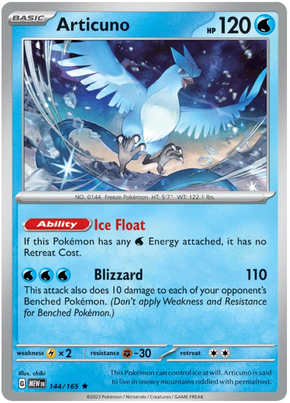 Pokémon 151 Articuno holo kaart nummer 144 uit de 151 set