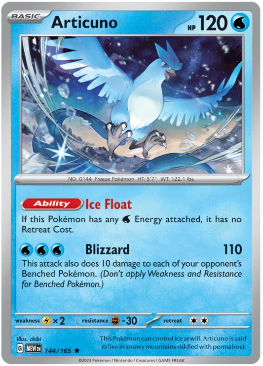 Pokémon 151 Articuno holo kaart nummer 144 uit de 151 set