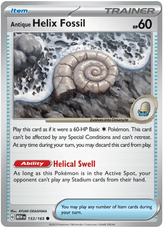 Pokémon 151 Helix Fossil trainerkaart nummer 153 van 165, common rarity