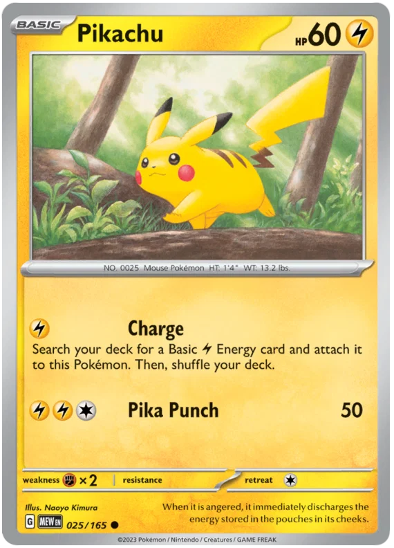 Pikachu common kaart nummer 025 uit de Pokémon 151 set