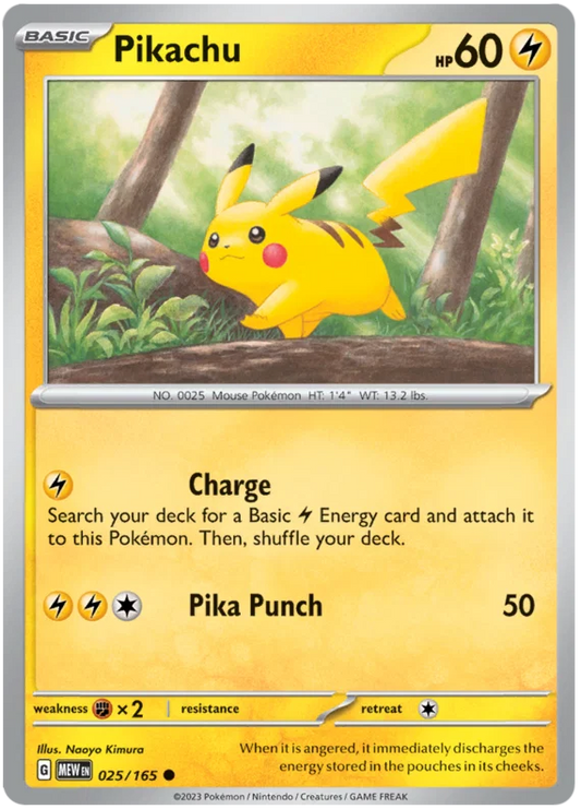 Pikachu common kaart nummer 025 uit de Pokémon 151 set