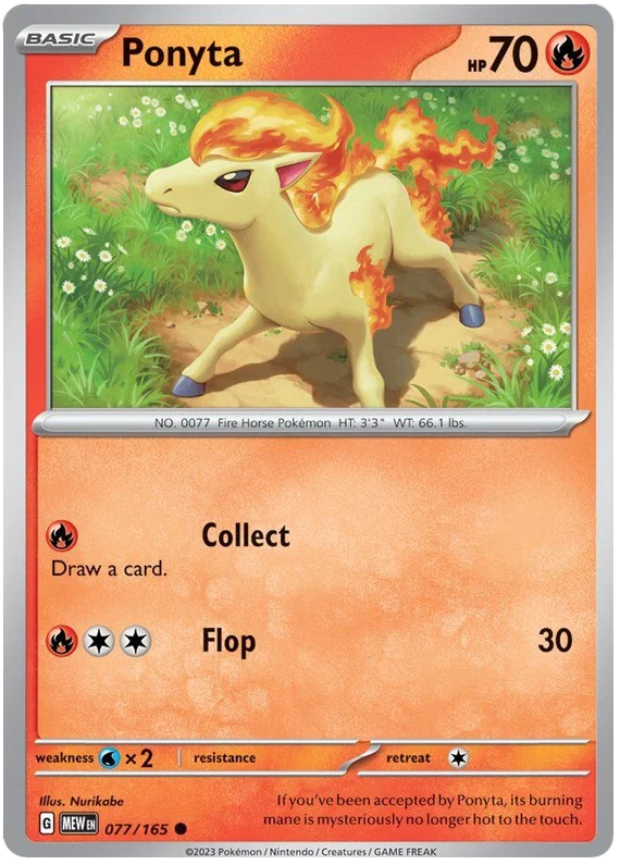 Ponyta common kaart nummer 077 uit de Pokémon 151 set