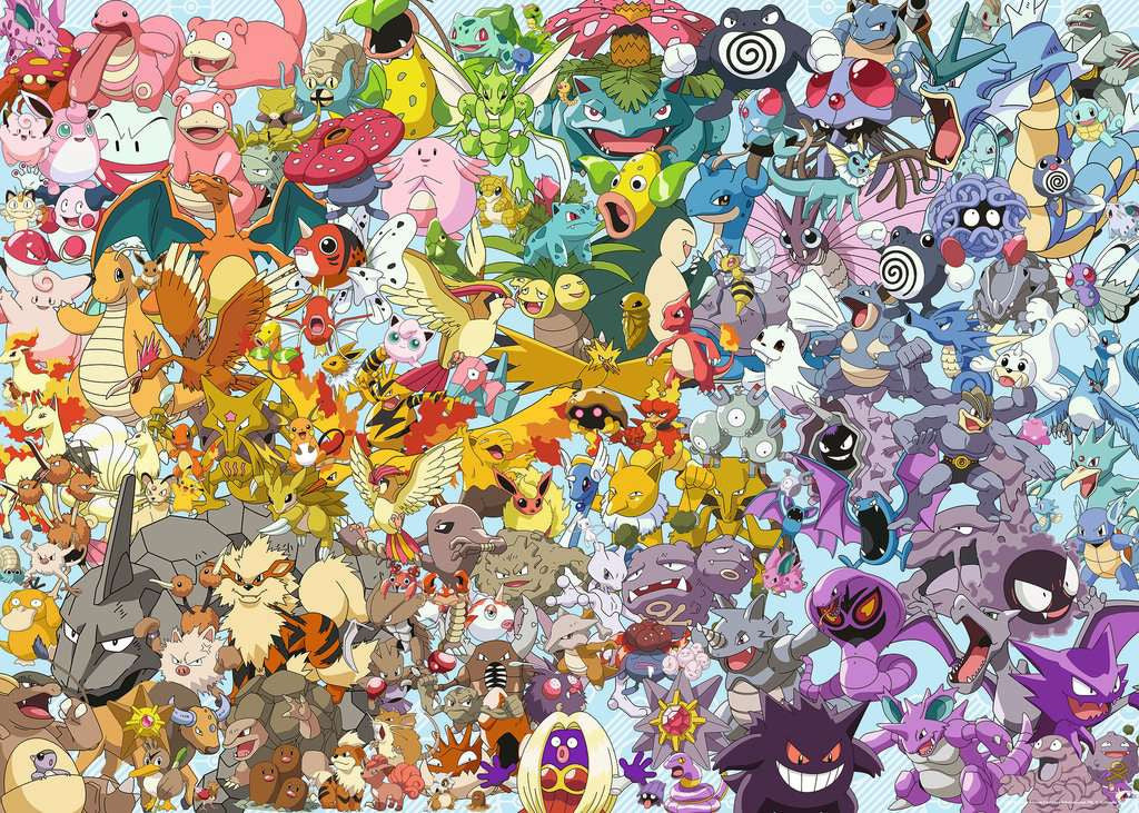 Volledig overzicht van de afgeronde Pokémon puzzel met alle 151 originele karakters.