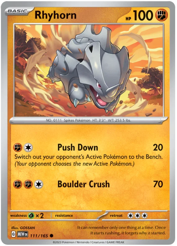 Pokémon 151 Rhyhorn common kaart nummer 111 uit de 151 set