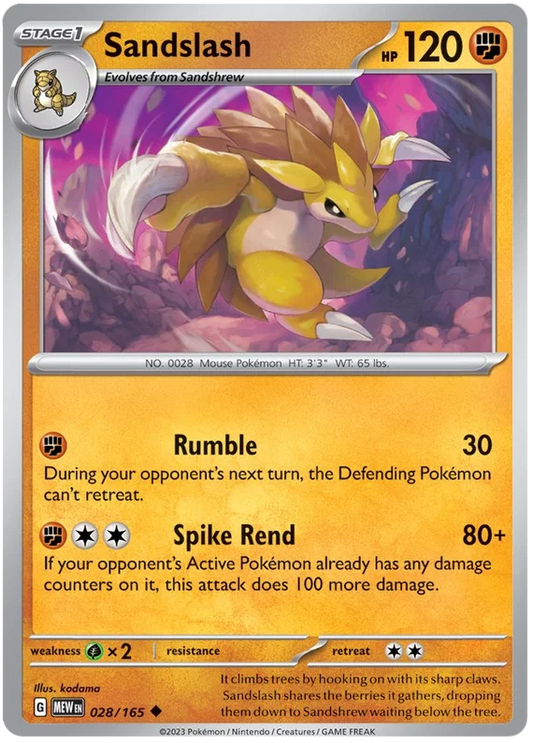 Sandslash common kaart nummer 028 uit de Pokémon 151 set