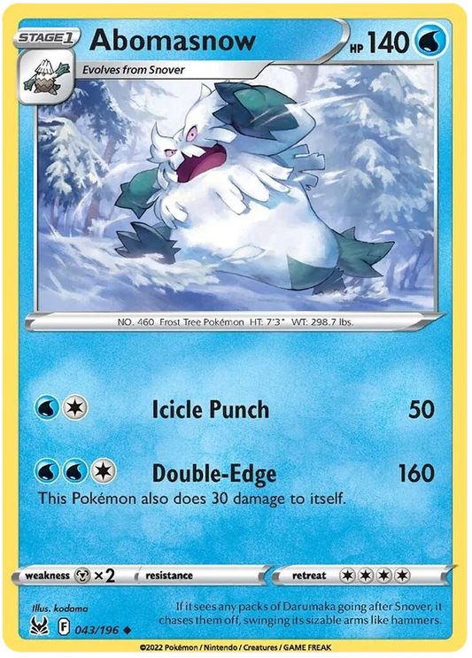 Pokémon Abomasnow common kaart #043/196 uit Lost Origin met Icicle Punch en Double-Edge aanvallen