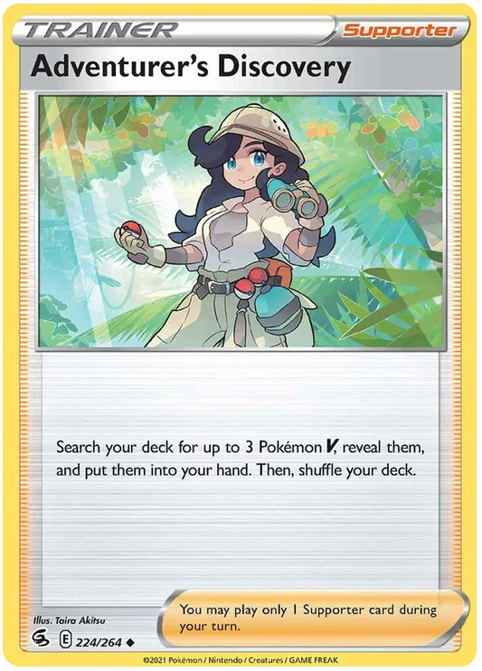 Pokémon Adventurer's Discovery trainer kaart uit de Fusion Strike set, nummer 224/264