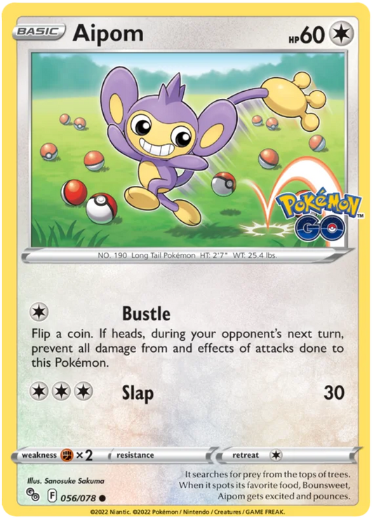 Aipom common Pokemon kaart nummer 056/078 uit de Pokemon GO set