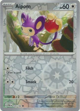 Aipom Reverse Holo kaart nummer 145 uit de Pokemon Paradox Rift set