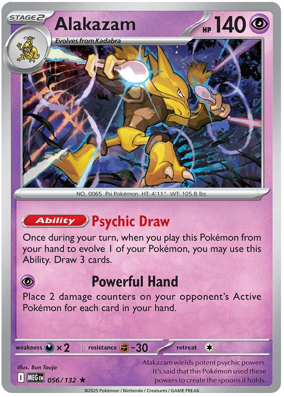 Alakazam Holo kaart nummer 056 uit de Pokémon Mega Evolution set