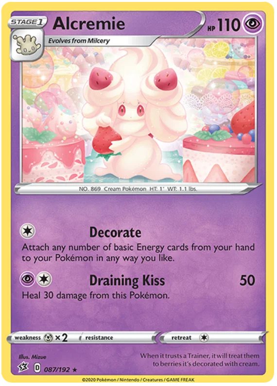 Alcremie #087/192 Rare Pokémon kaart uit de Rebel Clash set met Draining Kiss aanval