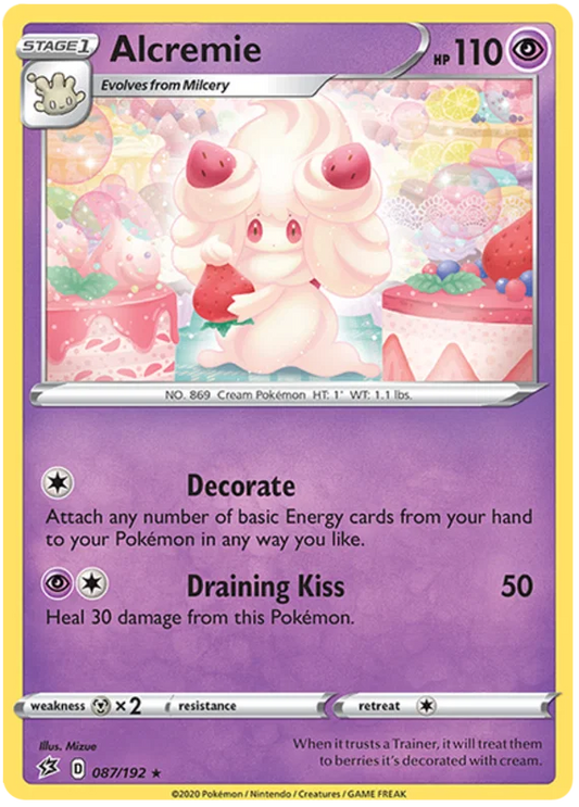 Alcremie #087/192 Rare Pokémon kaart uit de Rebel Clash set met Draining Kiss aanval
