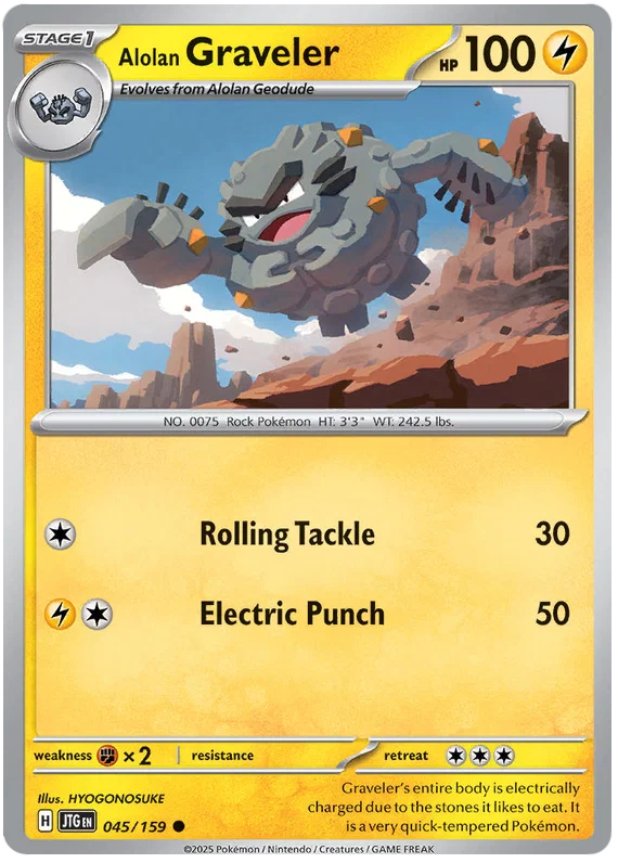 Alolan Graveler common kaart nummer 045 uit de Pokémon Journey Together set