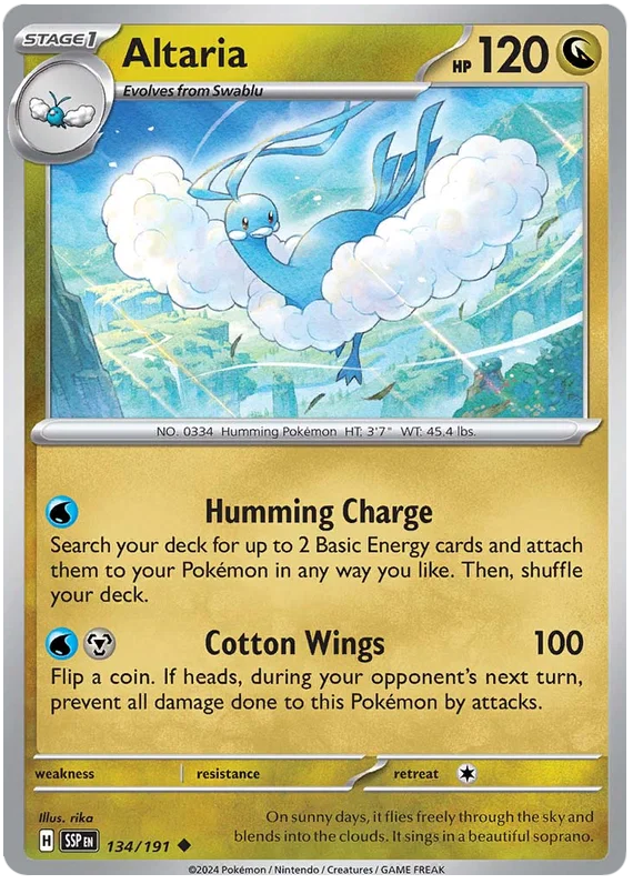 Pokémon Altaria common kaart #134 uit de Surging Sparks set