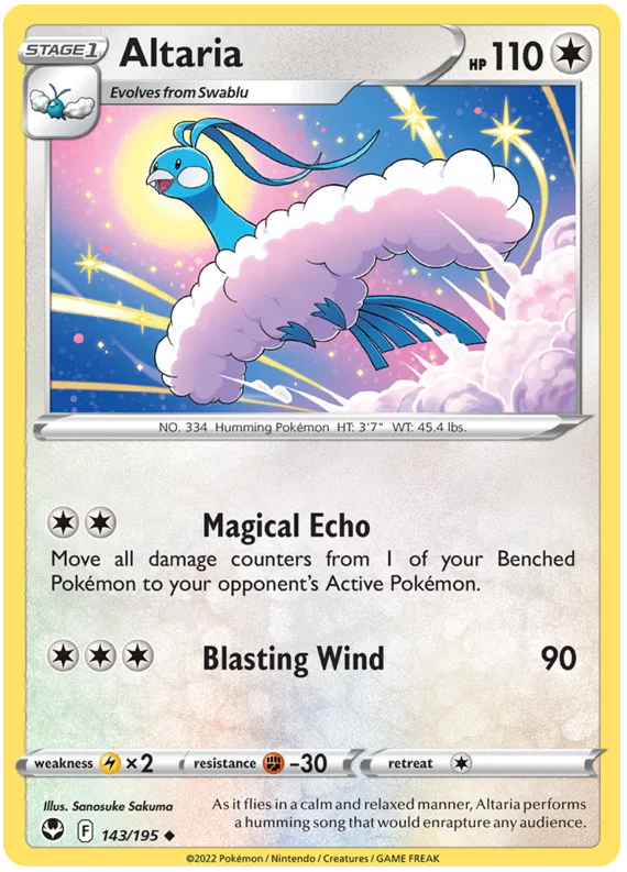 Altaria common kaart nummer 143 uit de Pokémon Silver Tempest set