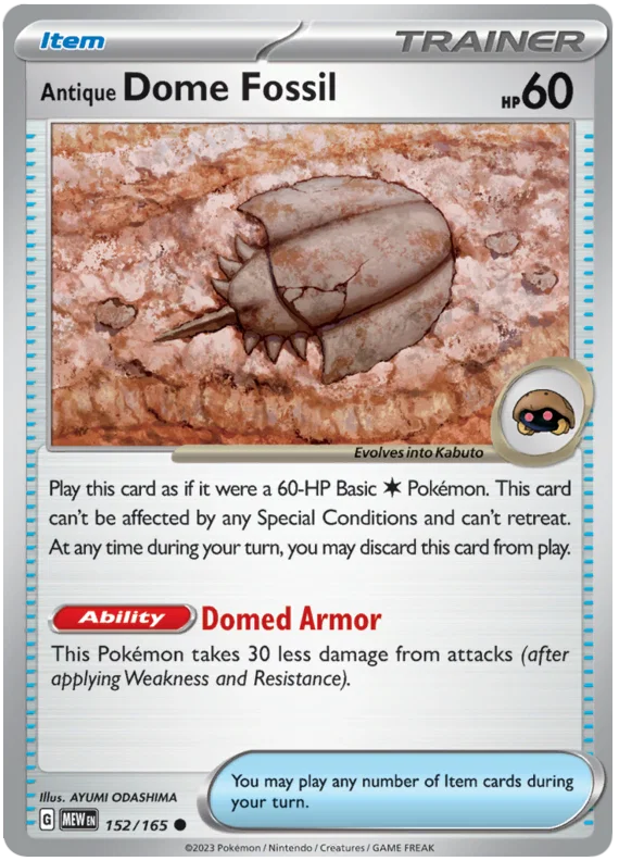 Pokémon Antique Dome Fossil common kaart nummer 152 uit de 151 set