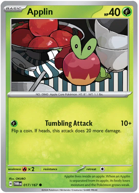 Applin common Pokémon kaart nummer 017 uit de Twilight Masquerade set