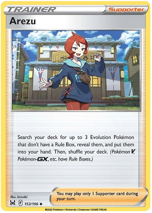 Arezu common Trainer Supporter kaart uit de Pokémon Lost Origin set, kaartnummer 153/196