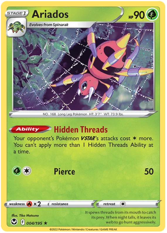 Ariados Holo #004/195 Pokémon kaart uit de Silver Tempest set