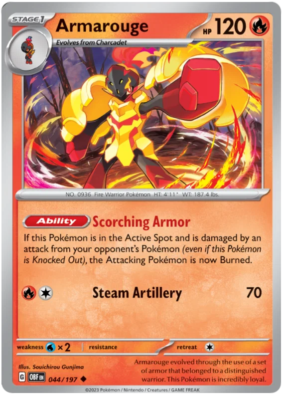 Pokémon Armarouge #044 common kaart uit Obsidian Flames set