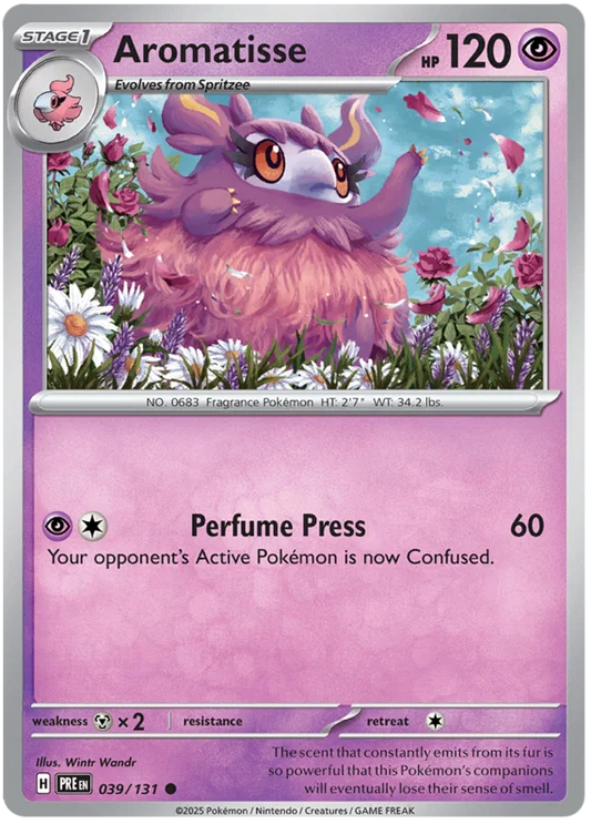 Pokémon Aromatisse #039 common kaart uit de Prismatic Evolutions set