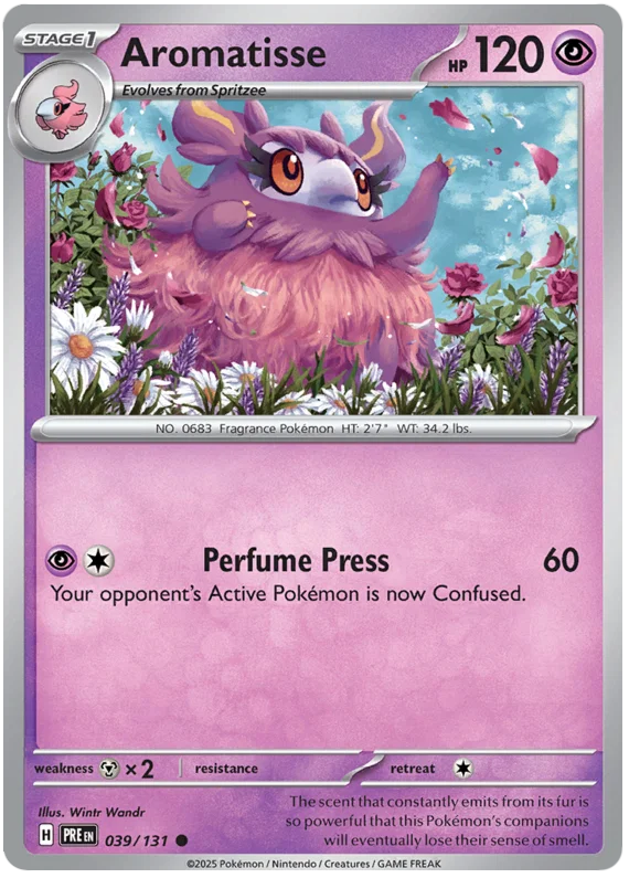 Pokémon Aromatisse #039 common kaart uit de Prismatic Evolutions set