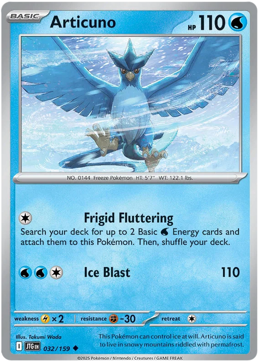 Pokémon Articuno common kaart nummer 032 uit de Journey Together set