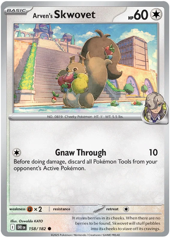 Pokémon kaart Arven's Skwovet #158 uit de Destined Rivals set, common rarity