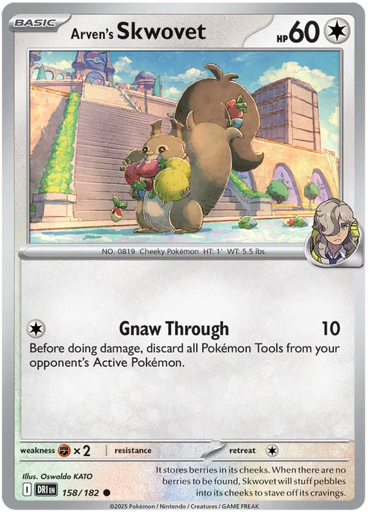 Pokémon kaart Arven's Skwovet #158 uit de Destined Rivals set, common rarity