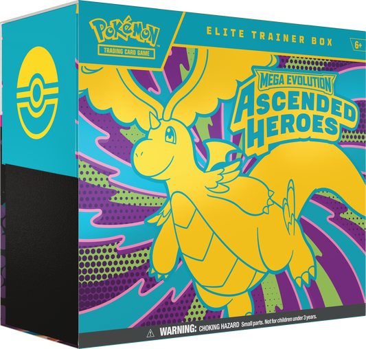 Pokémon TCG Ascended Heroes Elite Trainer Box schuin vooraanzicht met Mega Dragonite