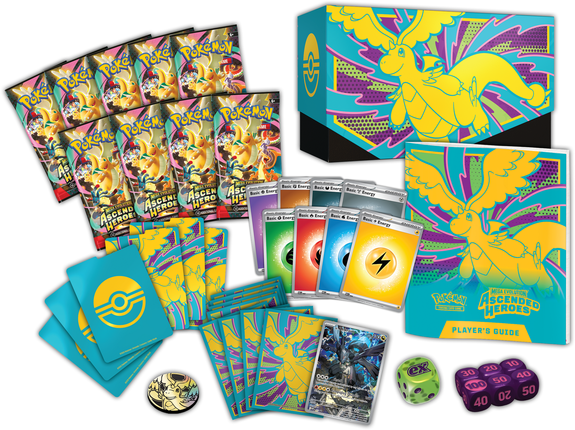 Volledige inhoud van de Ascended Heroes ETB inclusief 9 boosters en N's Zekrom promo