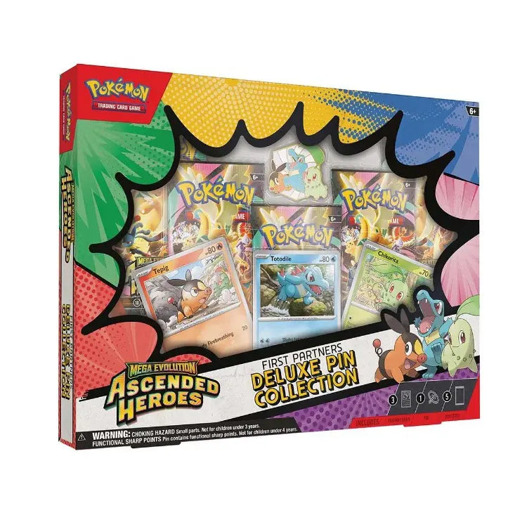 Vooraanzicht van de Pokémon TCG Ascended Heroes Deluxe Pin Collection verpakking met 5 boosters.