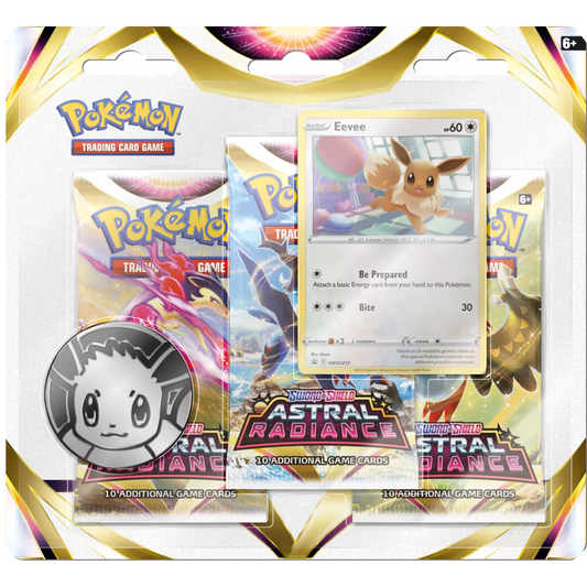 Pokémon Astral Radiance Eevee 3-Pack Blister met Eevee munt, Eevee promo kaart en 3 Pokémon boosterpacks vol Astral Radiance kaarten zoals Palkia en Dialga