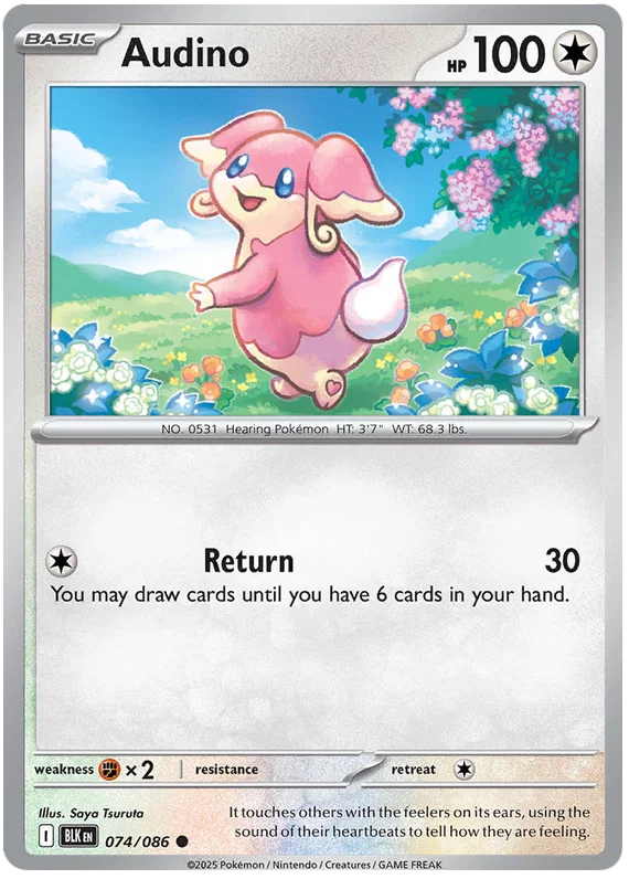 Pokémon Audino common kaart nummer 074 uit de Black Bolt set