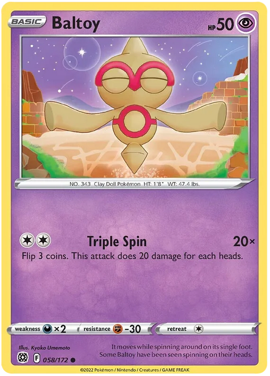 Pokémon Baltoy kaart 058/172 uit de Brilliant Stars set, common rarity