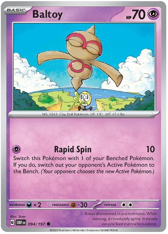 Pokémon Baltoy #094 common kaart uit de Obsidian Flames set