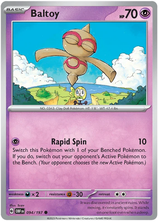 Pokémon Baltoy #094 common kaart uit de Obsidian Flames set