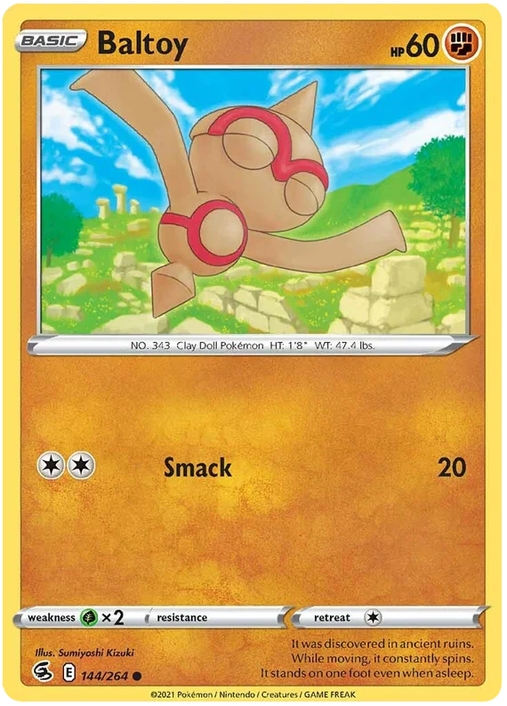 Baltoy common kaart 144/264 uit de Pokémon Fusion Strike set met de aanval Smack