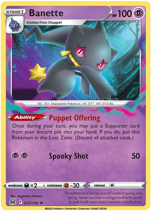 Banette common kaart nummer 073/196 uit de Pokémon Lost Origin set