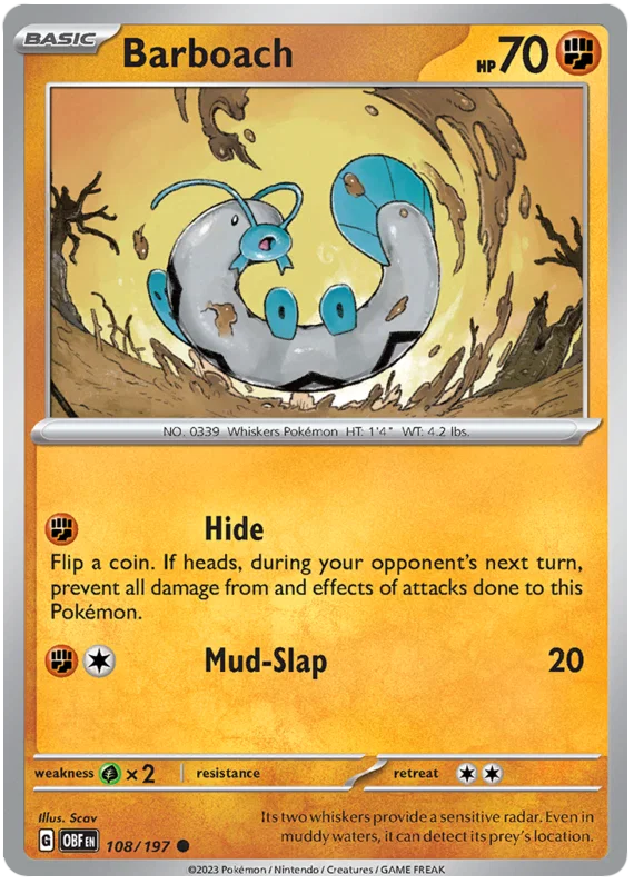 Pokémon Barboach #108 common kaart uit de Obsidian Flames set