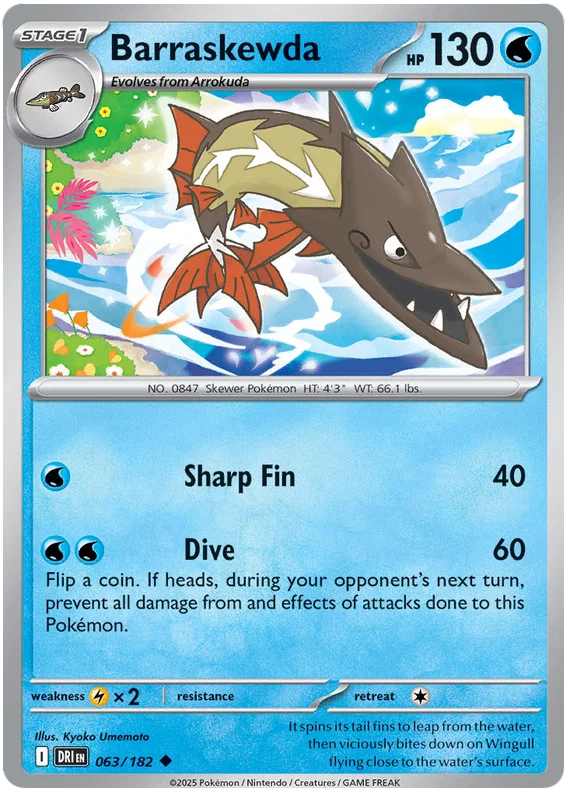 Barraskewda common kaart #063 uit de Pokémon Destined Rivals set