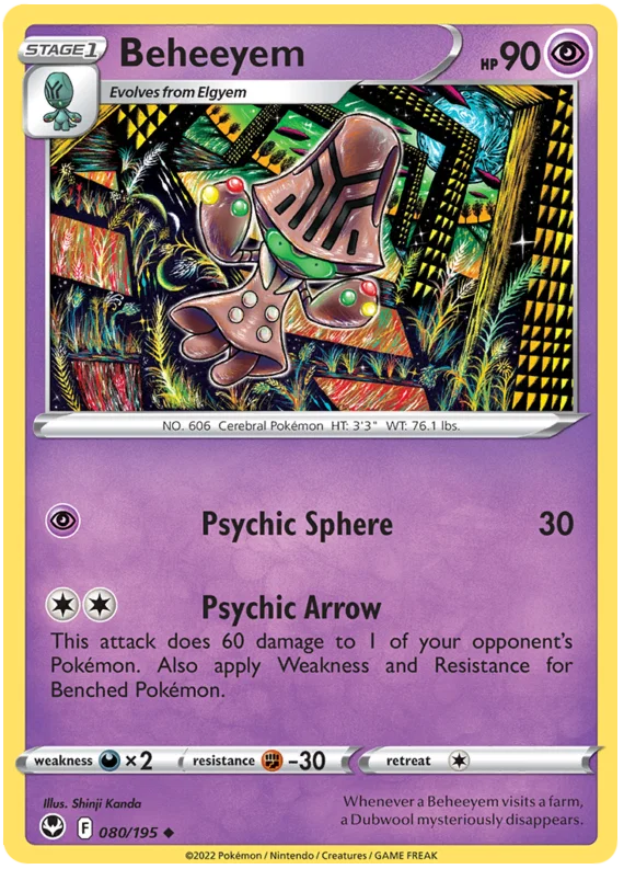Beheeyem common Pokémon kaart #080 uit de Silver Tempest set