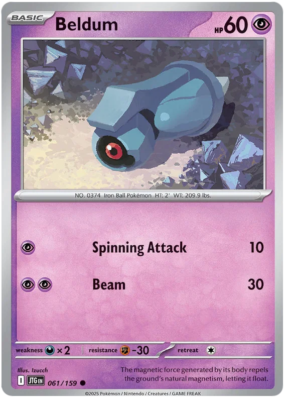 Pokémon Beldum common kaart #061 uit de Journey Together set